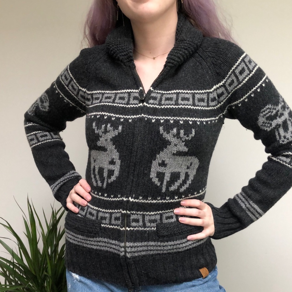 TNA lambs wool zip-up nordic cardigan